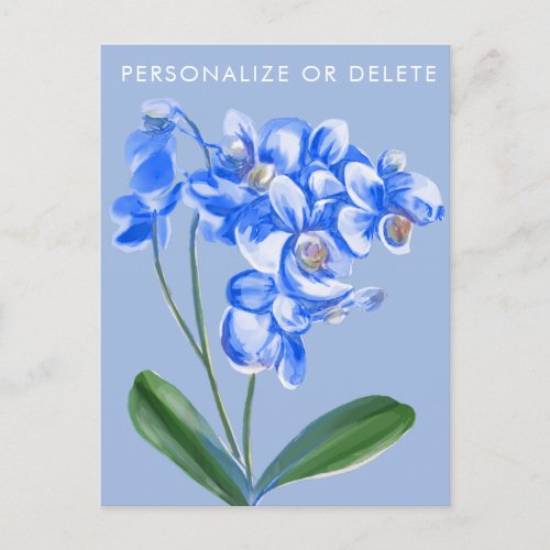 White  Blue Orchid Watercolor Floral Personalized Postcard