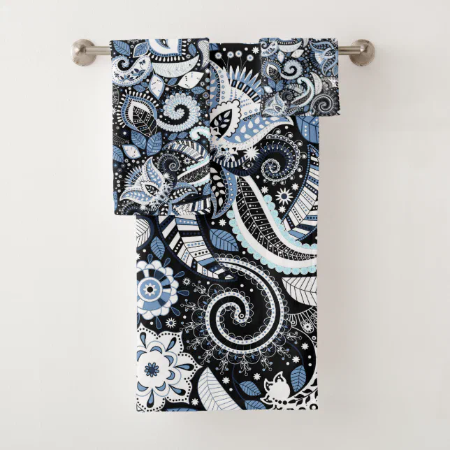 White & Blue Paisley Print Pattern Bath Towel Set Zazzle
