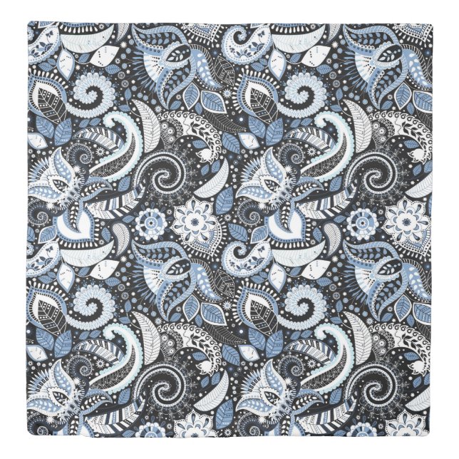 White & Blue Paisley Print Pattern Duvet Cover (Front)
