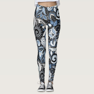 Blue Paisley Pattern Printed Leggings