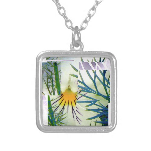 White Blue Pansy Abstract Original Art Silver Plated Necklace