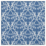 White Blue Parisian Damask Pattern Fabric