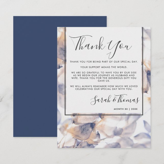WHITE & BLUE PATELES FLORAL ELEGANT THANK YOU INVITATION (Front/Back)