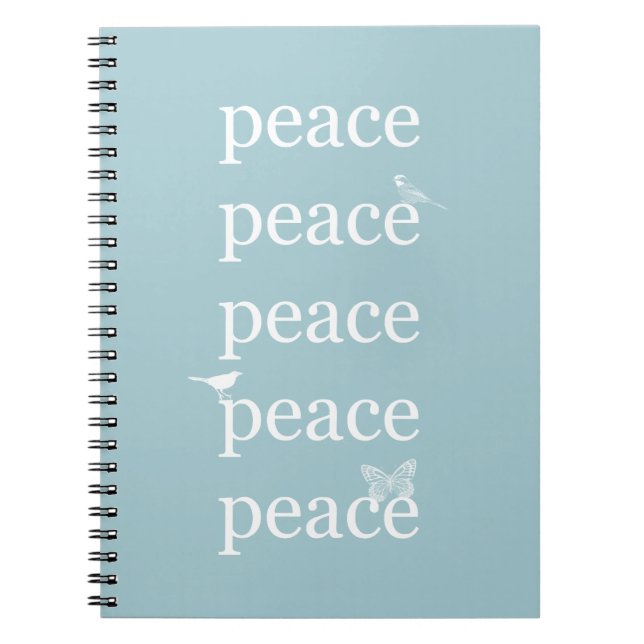 White Blue Peace inspirational Birds Butterfly Notebook (Front)