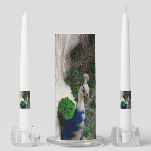 White Blue Peacock Unity Candle Set