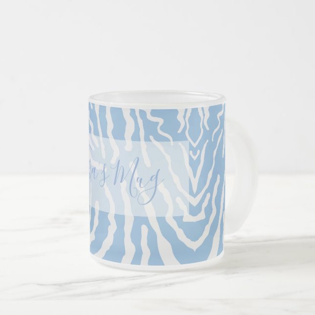 White Blue Personalized  Frosted Glass Coffee Mug (Front Right)
