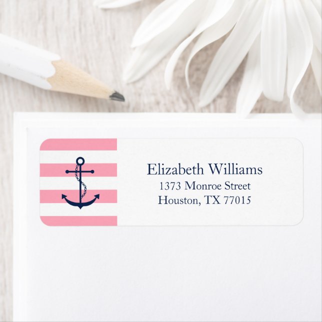 White Blue Pink Anchor and Stripes Label (Insitu)