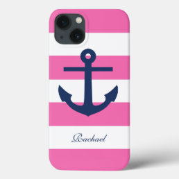 White Blue &amp; Pink Anchors Aweigh iPhone 13 Case