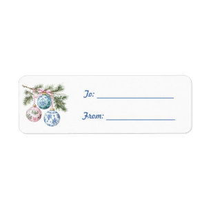 White Blue Pink Christmas Ornaments Label