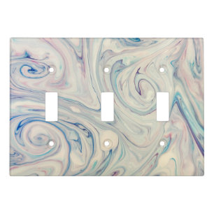 White Blue Pink Modern Abstract Fluid Marbling Art Light Switch Cover