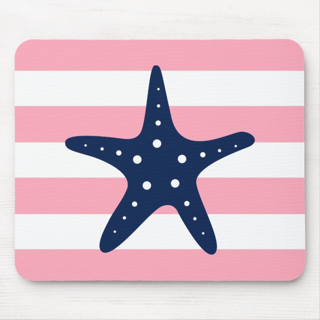 White Blue Pink Stripes Starfish Mouse Pad (Front)