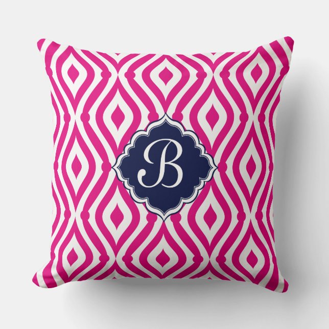 White Blue & Pink Teardrop Geometric Pattern Throw Pillow (Front)