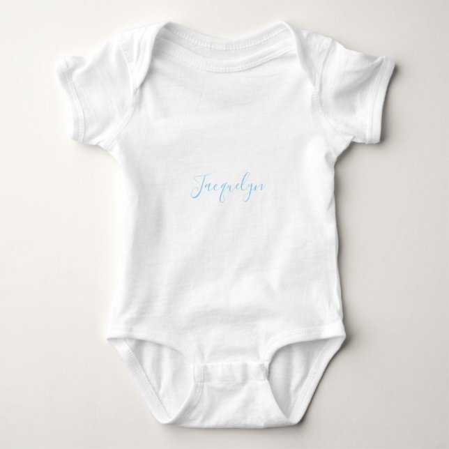 White Blue Plain Elegant Modern Calligraphy Name Baby Bodysuit (Front)