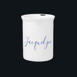 White Blue Plain Elegant Modern Calligraphy Name Beverage Pitcher<br><div class="desc">Represent yourself with this modern,  elegant design. This template can be customized to meet all professional occupations.</div>