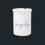White Blue Plain Elegant Modern Calligraphy Name Beverage Pitcher<br><div class="desc">Represent yourself with this modern,  elegant design. This template can be customized to meet all professional occupations.</div>