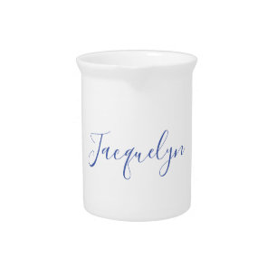 White Blue Plain Elegant Modern Calligraphy Name Beverage Pitcher