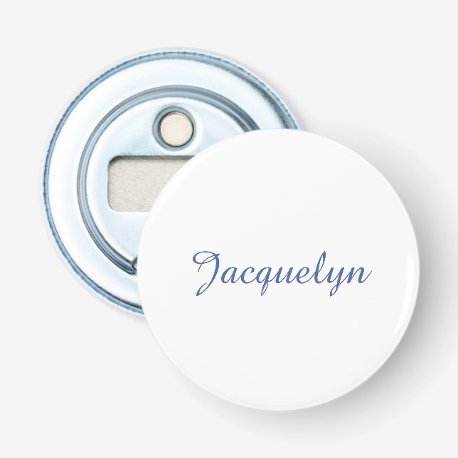 White Blue Plain Elegant Modern Calligraphy Name Bottle Opener (Front)