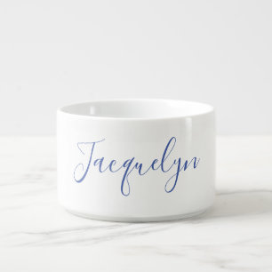 White Blue Plain Elegant Modern Calligraphy Name Bowl