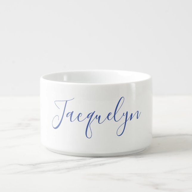 White Blue Plain Elegant Modern Calligraphy Name Bowl (Center)