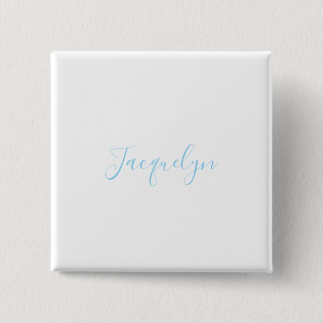White Blue Plain Elegant Modern Calligraphy Name Button (Front)
