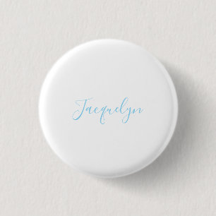 White Blue Plain Elegant Modern Calligraphy Name Button