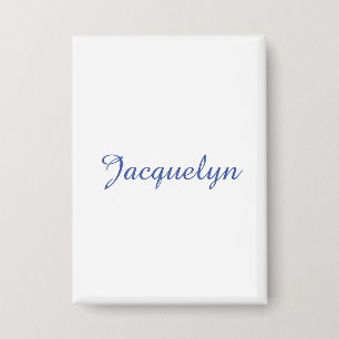 White Blue Plain Elegant Modern Calligraphy Name Button