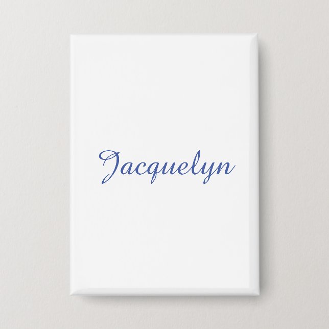 White Blue Plain Elegant Modern Calligraphy Name Button (Front)