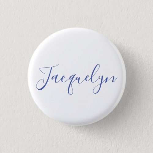 White Blue Plain Elegant Modern Calligraphy Name Button