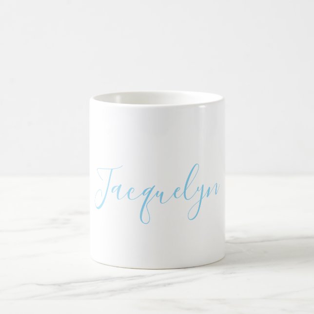 White Blue Plain Elegant Modern Calligraphy Name Coffee Mug (Center)