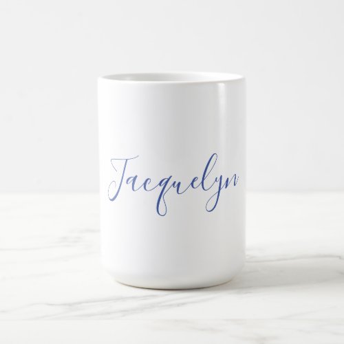 White Blue Plain Elegant Modern Calligraphy Name Coffee Mug