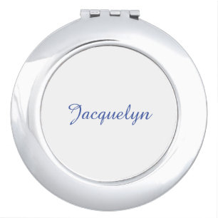 White Blue Plain Elegant Modern Calligraphy Name Compact Mirror