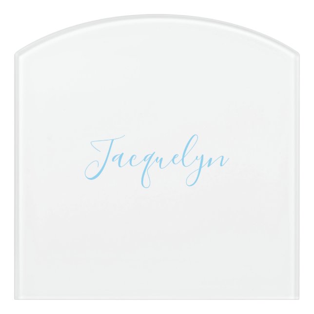 White Blue Plain Elegant Modern Calligraphy Name Door Sign (Contour Front)