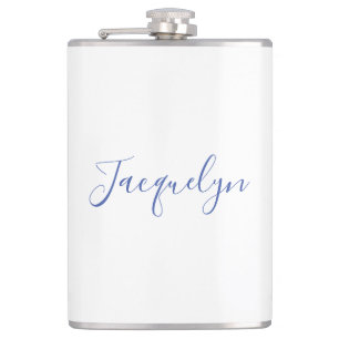 White Blue Plain Elegant Modern Calligraphy Name Flask