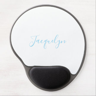 White Blue Plain Elegant Modern Calligraphy Name Gel Mouse Pad