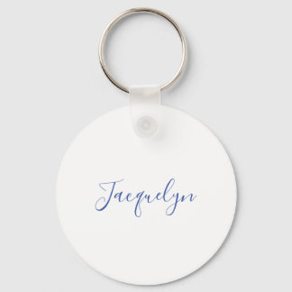 White Blue Plain Elegant Modern Calligraphy Name Keychain