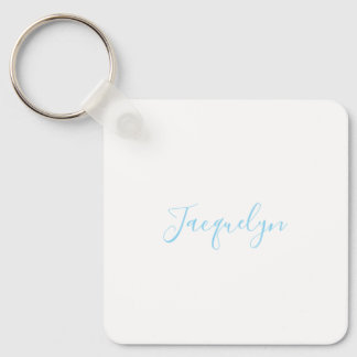 White Blue Plain Elegant Modern Calligraphy Name Keychain