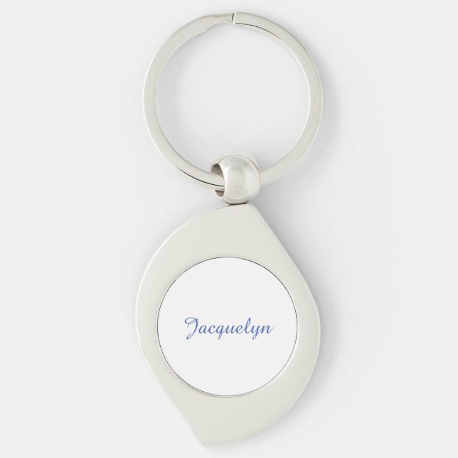 White Blue Plain Elegant Modern Calligraphy Name Keychain (Front)