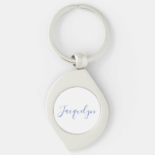 White Blue Plain Elegant Modern Calligraphy Name Keychain