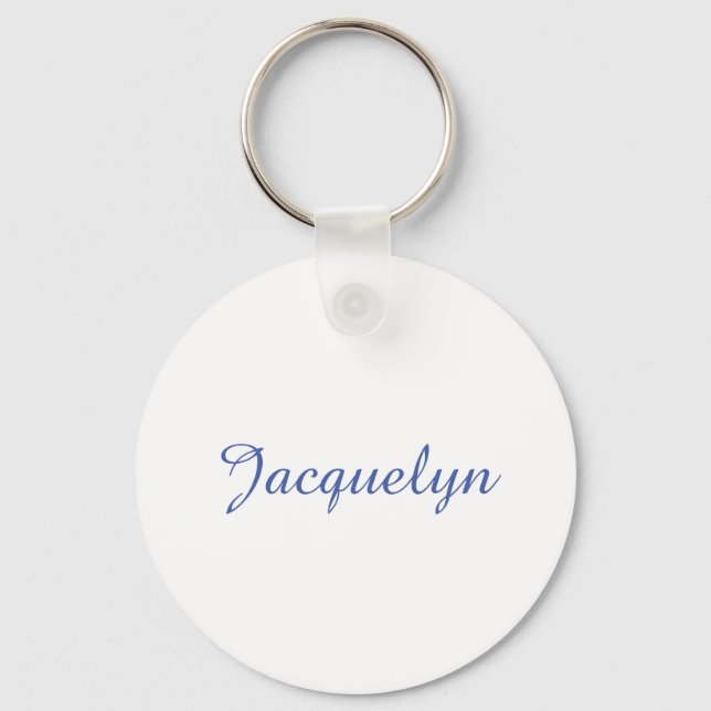 White Blue Plain Elegant Modern Calligraphy Name Keychain (Front)