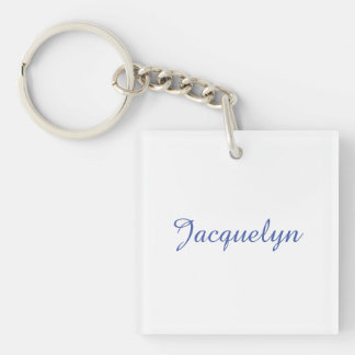 White Blue Plain Elegant Modern Calligraphy Name Keychain