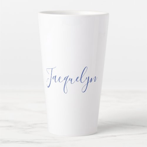 White Blue Plain Elegant Modern Calligraphy Name Latte Mug