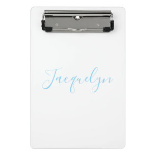 White Blue Plain Elegant Modern Calligraphy Name Mini Clipboard