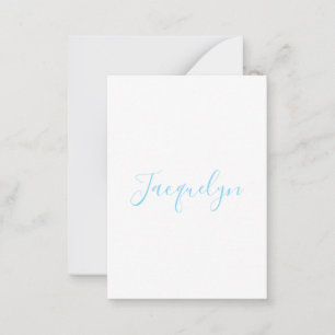 White Blue Plain Elegant Modern Calligraphy Name Note Card