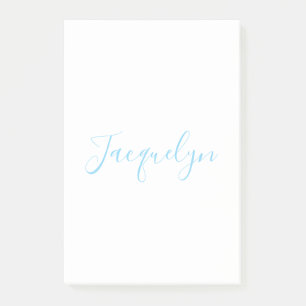 White Blue Plain Elegant Modern Calligraphy Name Post-it Notes