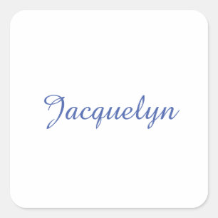 White Blue Plain Elegant Modern Calligraphy Name Square Sticker