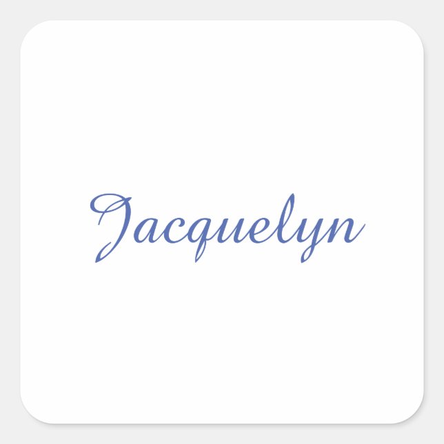 White Blue Plain Elegant Modern Calligraphy Name Square Sticker (Front)