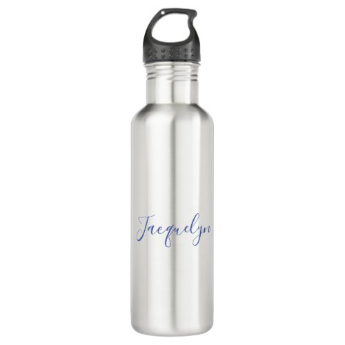 White Blue Plain Elegant Modern Calligraphy Name Stainless Steel Water Bottle