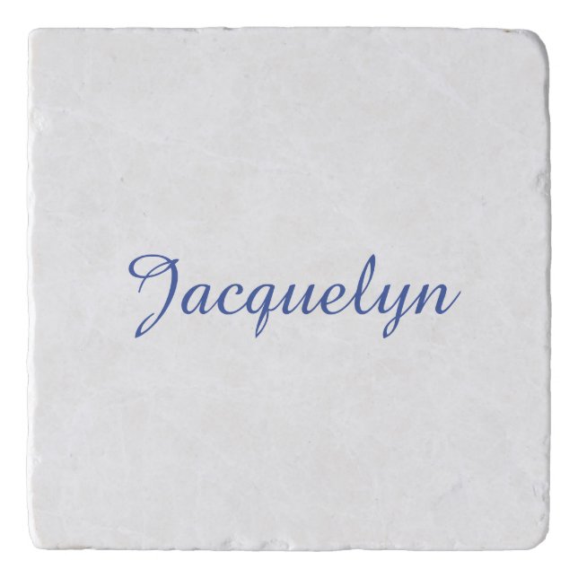 White Blue Plain Elegant Modern Calligraphy Name Trivet (Front)