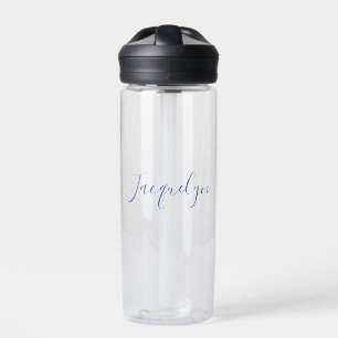 White Blue Plain Elegant Modern Calligraphy Name Water Bottle
