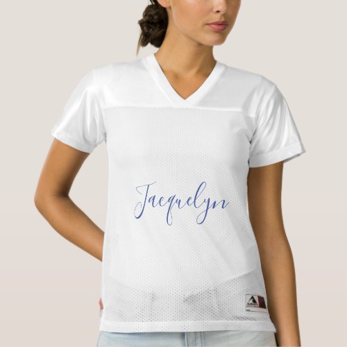 White Blue Plain Elegant Modern Calligraphy Name Womens Football Jersey